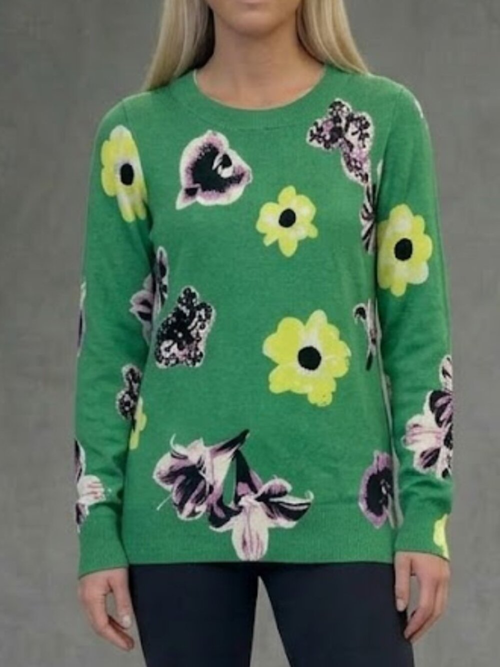 J. Crew Tippi Floral Green Cotton Lightweight Sweater Flowers Women's M